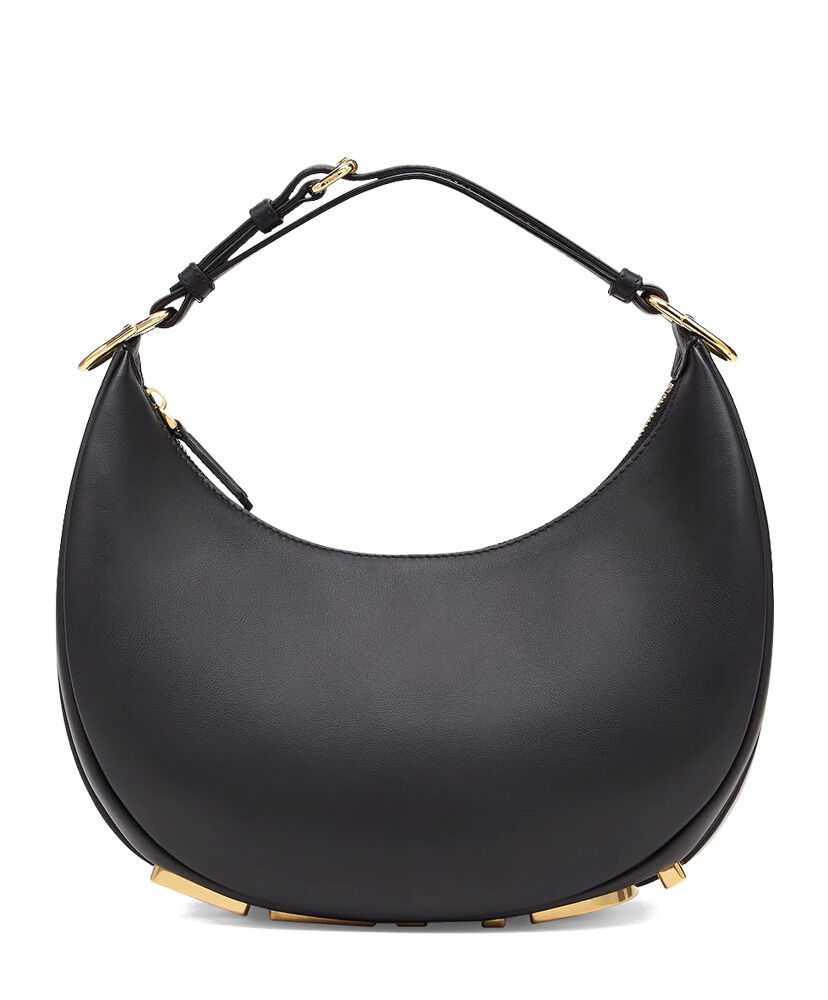 Fendi Small Fendigraphy Leather Hobo Shoulder Bag Black